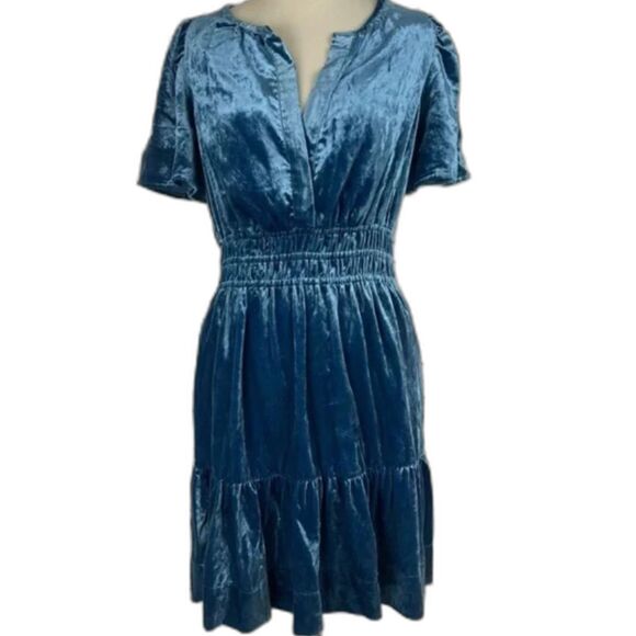 Anthropologie Blue Velvet Mini Dress - Picture 5 of 12